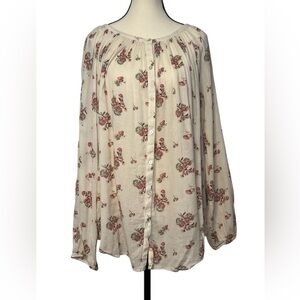 Chaps Women’s size 1X Cream Cottagecore Prairie Button up long sleeve blouse 🌸